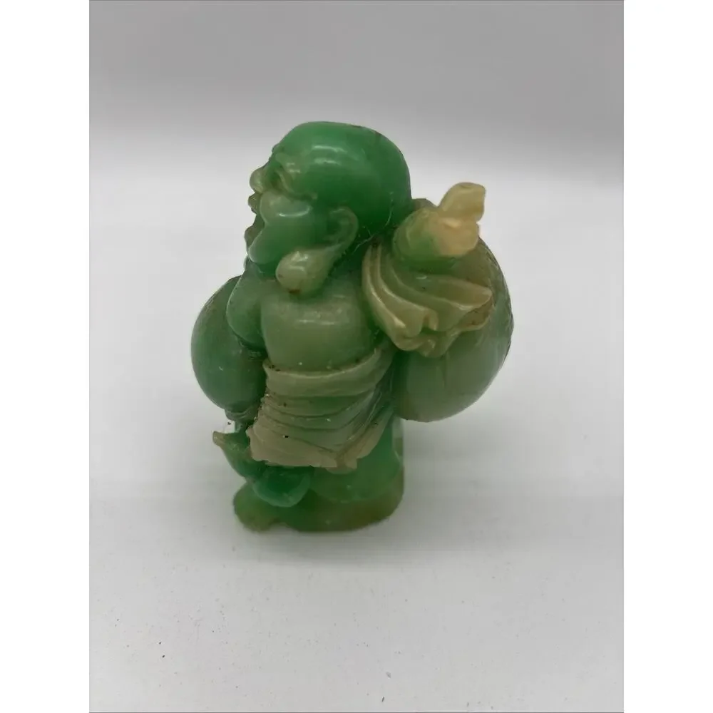 Jade Green Colored Resin Wealth Happy Buddha Statue 3.5